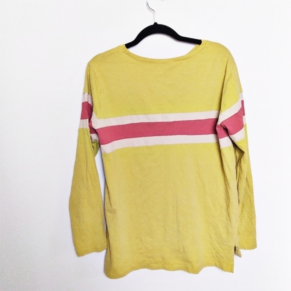 Easel Mustard Yellow Oversized Colorblock Striped Long Sleeve Tee Size Small - Picture 2 of 6